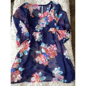 Justice Girls Sz. 12 Blue Sheer Floral Blouse. Delicate, Pretty